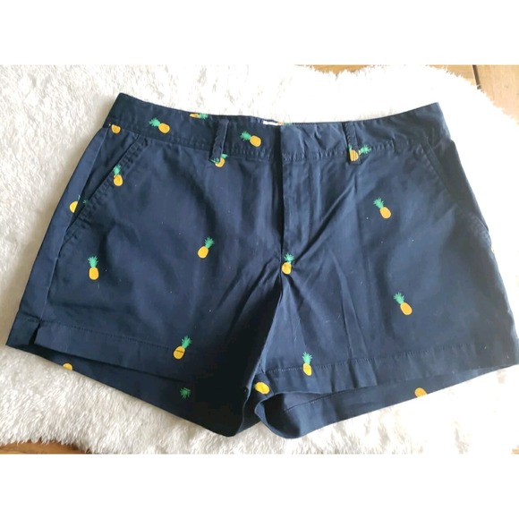 GAP Pants - Sz 10 GAP Shorts Women Navy Pineapple Chino City Mid Rise Pockets Stretch EUC